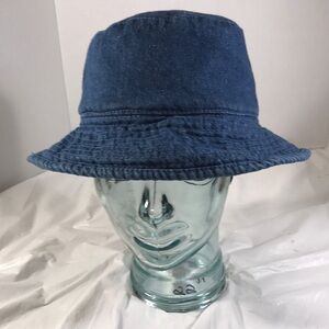 Unisex Mens Indigo Blue Denim Minimalist Sun Bucket Fisherman Hat